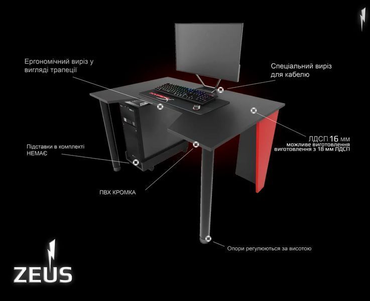 Геймерський стіл ZEUS-Game GAMER-1 бетон-чорний GA-1 фото