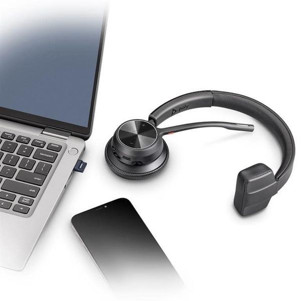 Гарнітура комп'ютерна моно On-ear Poly Voyager 4310-M з адаптером BT700, USB-A, Bluetooth, всеспрямований, Acoustic fence, сертифікат Microsoft Teams, чорний 77Y91AA фото
