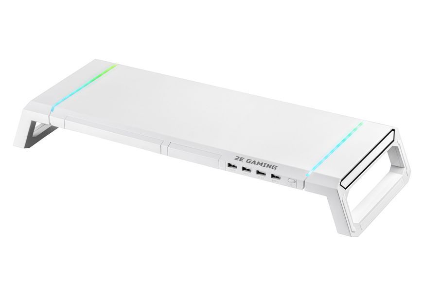 2E Gaming Підставка для монітора CPG-007, 550x205x7мм, phone holder/storage drawer, 4xUSB-A, RGB, білий 2E-CPG-007-WT фото