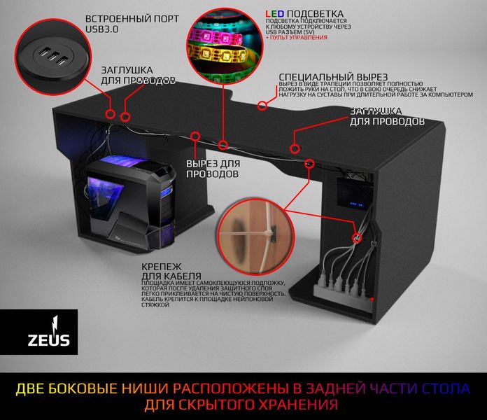 Стол ZEUS-Game™ Viking-4L, (1800x800/920 мм), черный-белый Vi-4LB фото