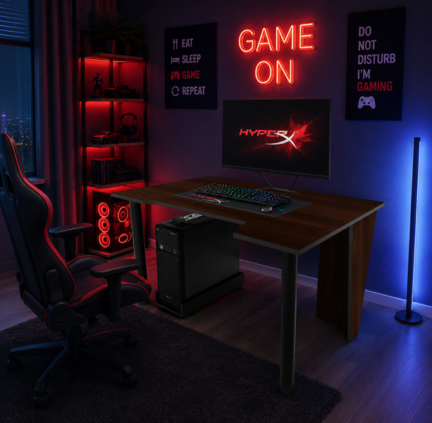 Геймерський desk ZEUS-Game GAMER-1 горіх темний &mdash; ергономічний стіл для ПК сетапу та home office