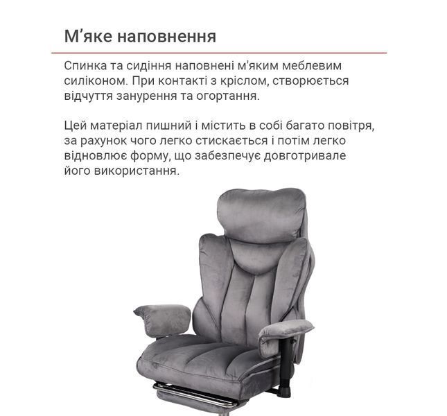 Крісло АКЛАС Бамбетель RL 10093H (Оксамит 66 Сірий) 166258 фото