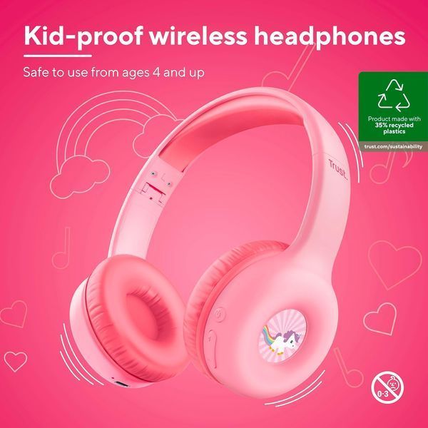 Наушники On-ear Trust Nouna Kids, Wireless, Mic, розовые 25274_TRUST фото