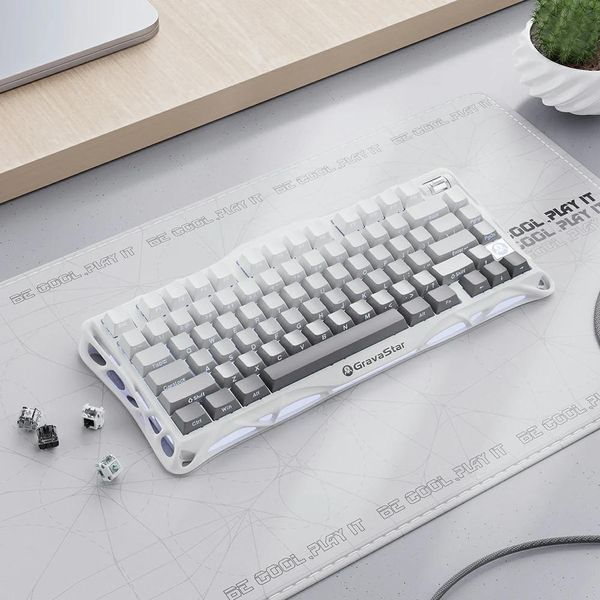 Клавіатура механічна GravaStar Mercury K1 80keys, GravaStar x Kailh Cheery Pink, EN/UKR, BT/WL/USB, білий GSK1_GWHT фото