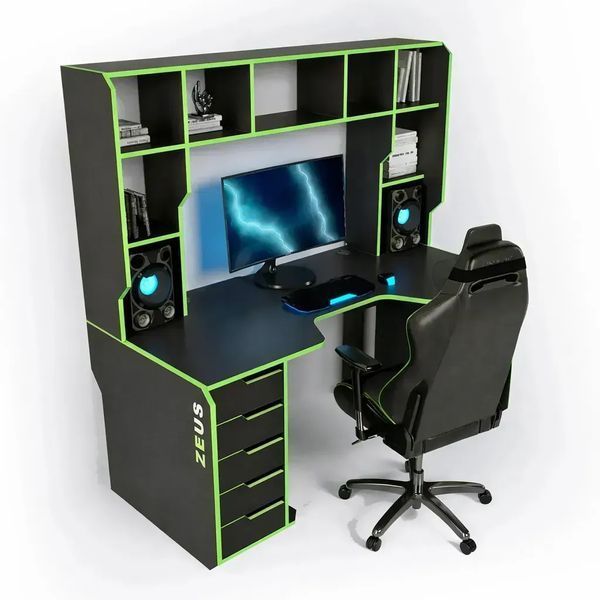 Геймерський стіл ZEUS-Game Viking-4S (1600x850/800 мм) чорно-зелений Vi-4SBL фото