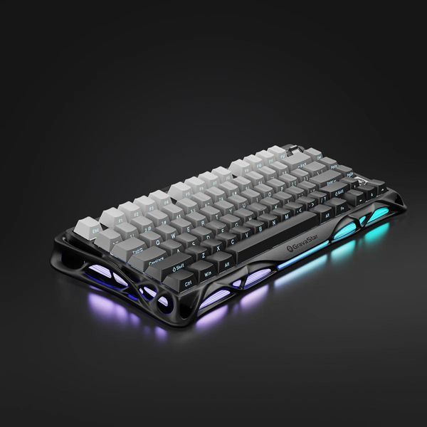 Клавіатура механічна GravaStar Mercury K1 80keys, GravaStar x Kailh Cheery Pink, EN/UKR, BT/WL/USB, чорний GSK1_GBLK фото