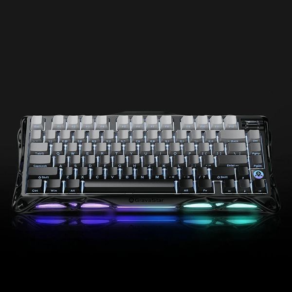 Клавіатура механічна GravaStar Mercury K1 80keys, GravaStar x Kailh Cheery Pink, EN/UKR, BT/WL/USB, чорний GSK1_GBLK фото