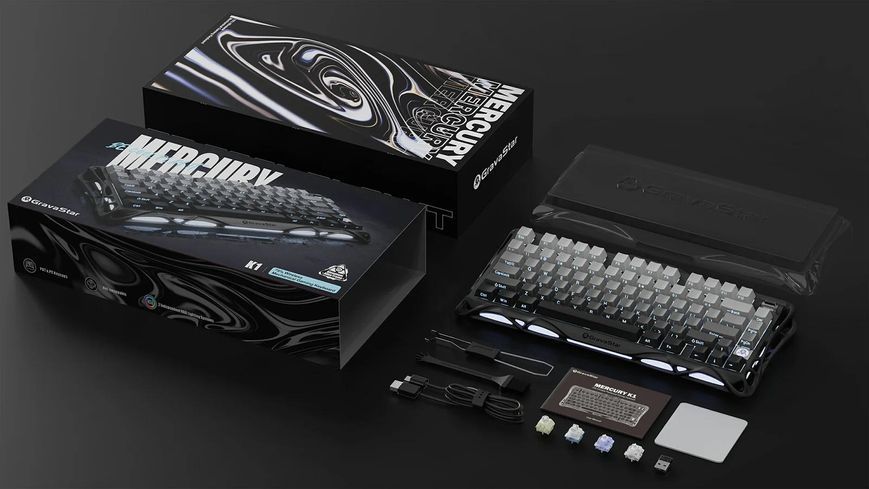 Клавіатура механічна GravaStar Mercury K1 80keys, GravaStar x Kailh Cheery Pink, EN/UKR, BT/WL/USB, чорний GSK1_GBLK фото