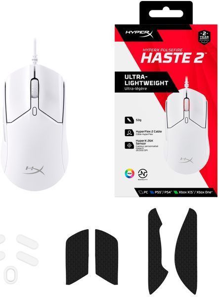 Миша HyperX Pulsefire Haste 2, RGB, USB-A, USB, білий 6N0A8AA фото