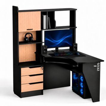 Игровой компьютерный стол ZEUS-Game ZAX-22 Черный-Дуб молочний ZAX-22-1 фото