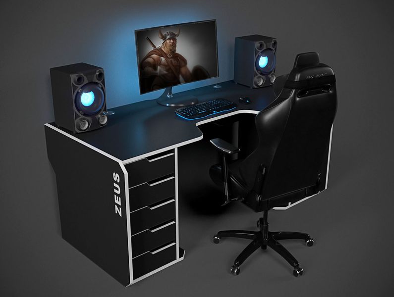 Стол ZEUS-Game™ Viking-2S, (1600x800/850 мм), черный-белый Vi-2L2 фото