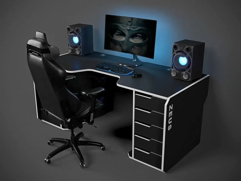 Геймерский стол ZEUS-Game Viking-1S черный-белый Vi-1S фото