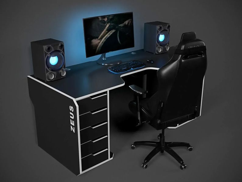 Геймерский стол ZEUS-Game Viking-1S черный-белый Vi-1S фото