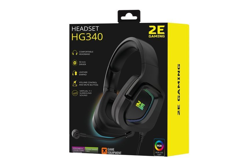 Гарнитура игровая 2E GAMING HG340, 7.1, USB-A, RGB, 2 м, чёрная 2E-HG340BK-7.1 фото