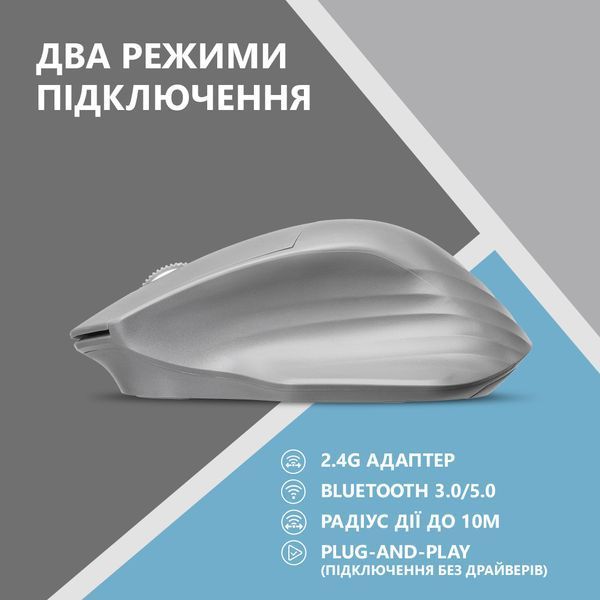 Мышь 2E MF280 Silent, WL/BT, серый 2E-MF280WGR фото
