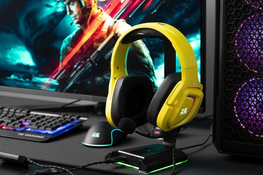 Гарнитура игровая 2E GAMING HG340, mini-jack/dual 3.5 мм, RGB, 2 м, жёлтая 2E-HG340YW фото