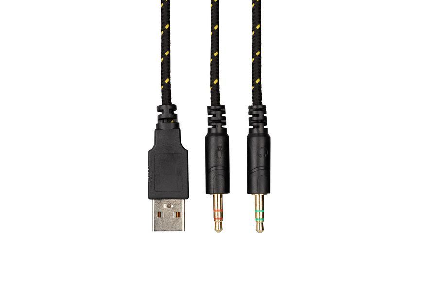 Гарнитура игровая 2E GAMING HG340, mini-jack/dual 3.5 мм, RGB, 2 м, жёлтая 2E-HG340YW фото