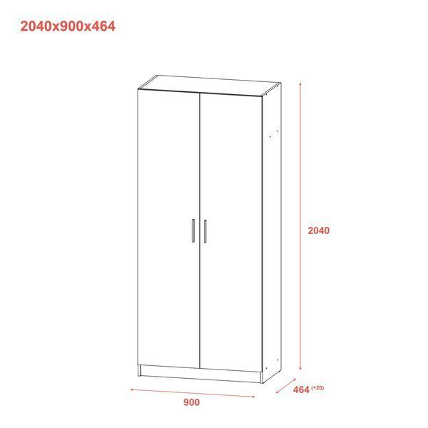Шафа для одягу 2-дверна Doros Сірий 90&times;48&times;204 см (80737770) 80737770 фото