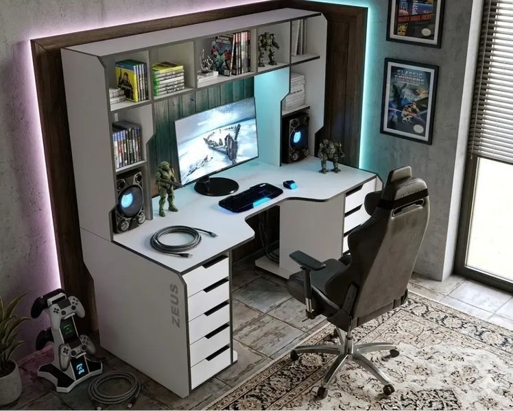 Геймерський стіл ZEUS-Game Viking-3М (1800x870/920 мм) білий-чорний Vi-3LW фото