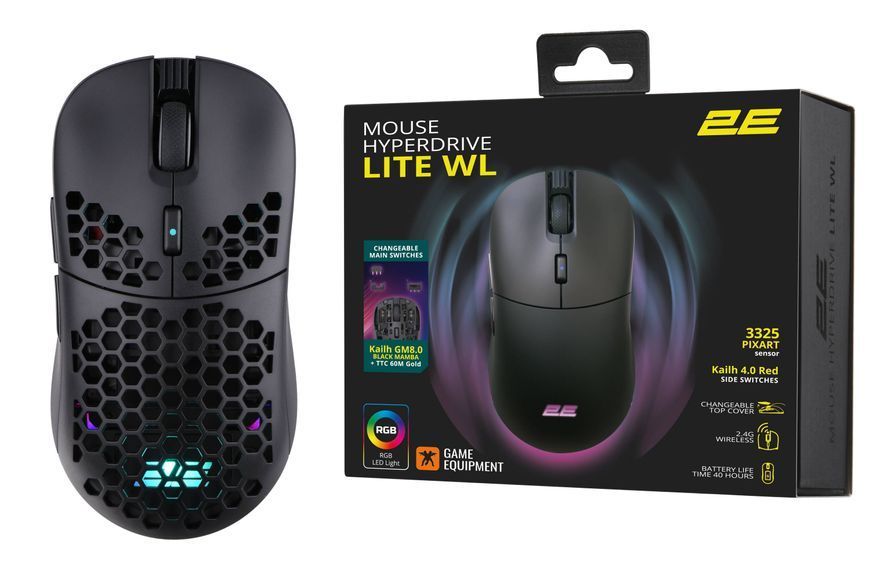 Ігрова миша 2E Gaming HyperDrive Lite WL, RGB Black 2E-MGHDL-WL-BK фото