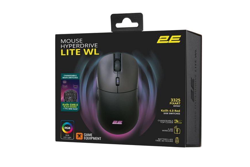 Ігрова миша 2E Gaming HyperDrive Lite WL, RGB Black 2E-MGHDL-WL-BK фото