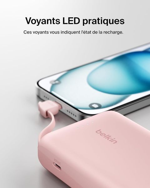 Акумулятор портативний літій-іонний Power Bank Belkin 10000мА&middot;год, 20Вт, з інтегрованим кабелем USB-C, рожевий BPB021HQPK фото