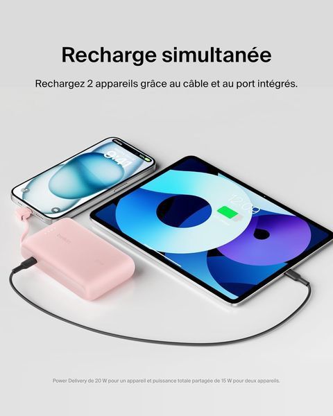 Акумулятор портативний літій-іонний Power Bank Belkin 10000мА&middot;год, 20Вт, з інтегрованим кабелем USB-C, рожевий BPB021HQPK фото