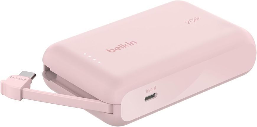 Акумулятор портативний літій-іонний Power Bank Belkin 10000мА&middot;год, 20Вт, з інтегрованим кабелем USB-C, рожевий BPB021HQPK фото