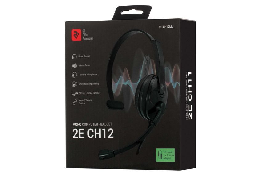 Гарнитура ПК моно On-ear 2E CH12 mini-jack, omni-mic, 1.2 м, чёрная 2E-CH12MJ фото
