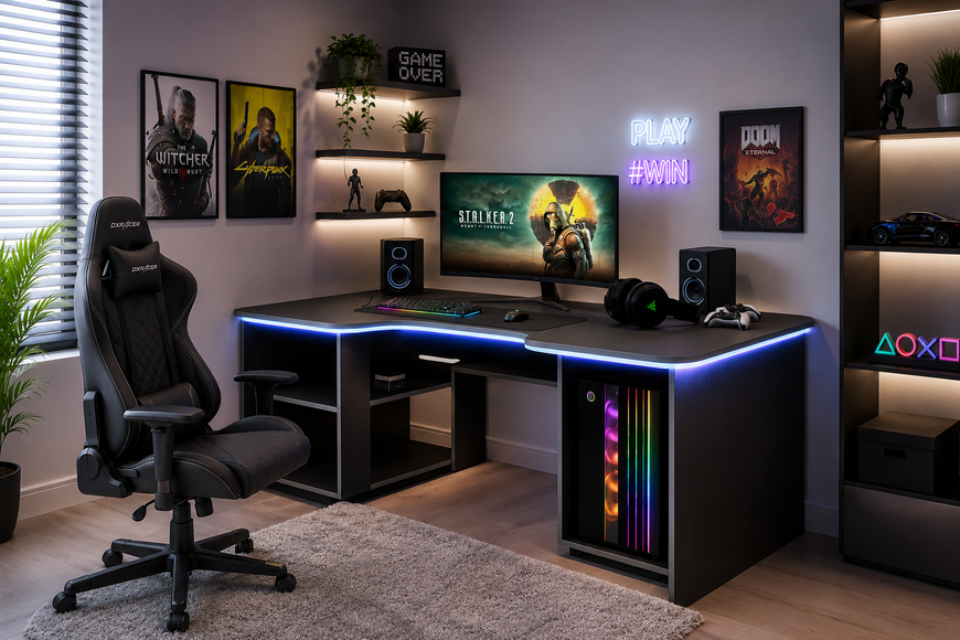 Ігровий стіл Rasin RS-32 чорно-білий &mdash; сучасний gaming desk для ПК та роботи