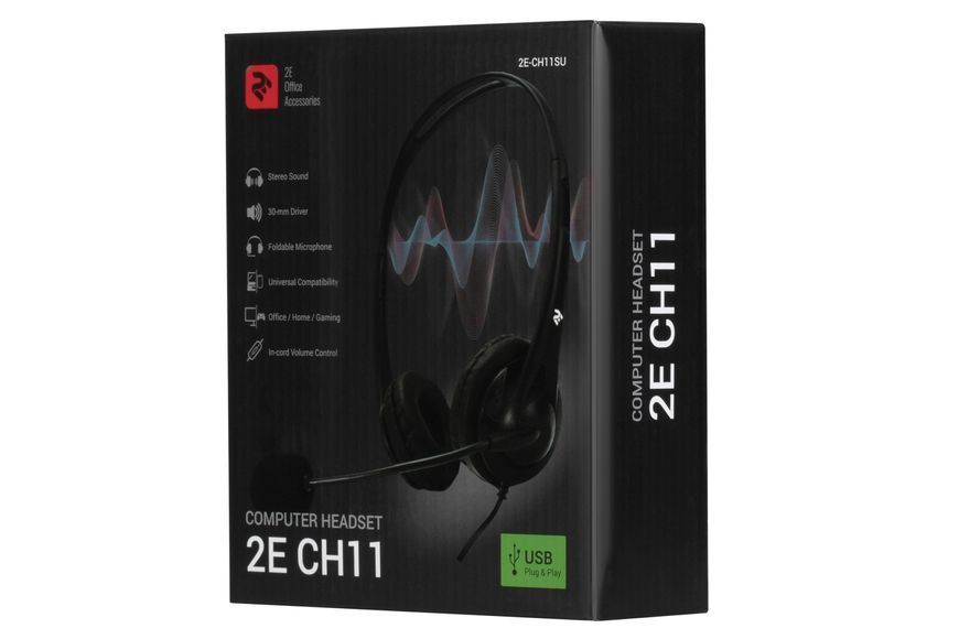Гарнитура ПК стерео On-ear 2E CH11 USB, omni-mic, 2 м, чёрная 2E-CH11SU фото