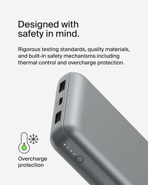 Акумулятор портативний літій-іонний Power Bank Belkin 20000 мА&middot;год 15 Вт 2&times;USB-A/USB-C, сірий BPB012BTGY фото