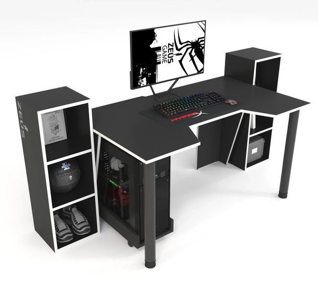 Ігровий стіл ZEUS-Game GAMER-5 з контрастним чорно-білим дизайном для комфортного сетапу