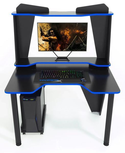 Геймерский компьютерный стол ZEUS-Game IVAR-2 1200 мм черный, синяя кромка IV-213 фото