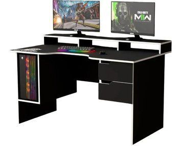 Геймерський стіл Rasin RS-10 чорно-білий загальний вигляд