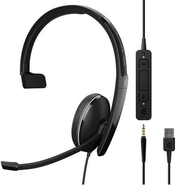 Гарнитура компьютерная моно On-Ear EPOS ADAPT 135T USB II, 3.5 мм/USB, однонаправленный, сертификат Microsoft Teams, 1.8 м, чёрная 1000900 фото