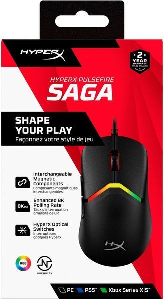 Мышь HyperX Pulsefire SAGA, RGB, USB-A, чёрный A2PB3AA фото