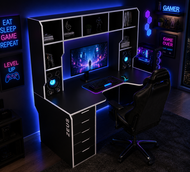Геймерский стол ZEUS-Game Viking-4S (1600x850/800 мм) черно-белый Vi-4SB фото