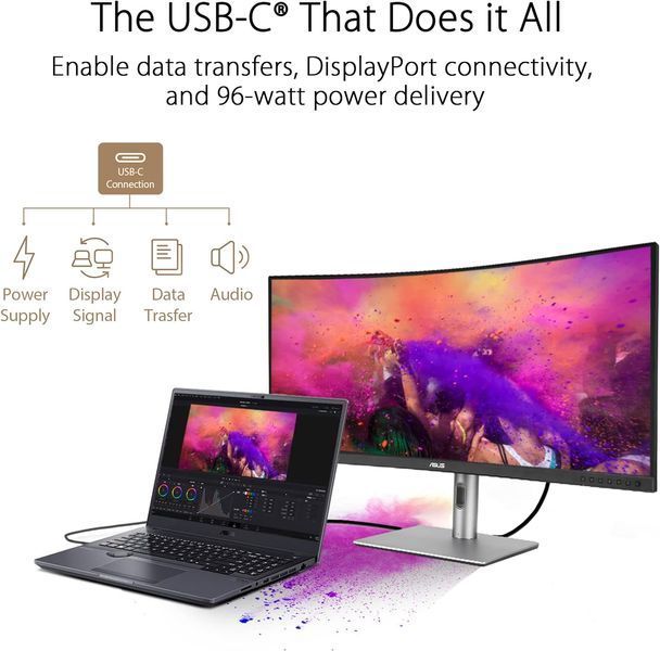 Монітор Asus ProArt PA34VCNV 34.1&Prime; (IPS, 3440&times;1440, 21:9, вигнутий, USB-C, HDR10) 90LM04A0-B02370 фото